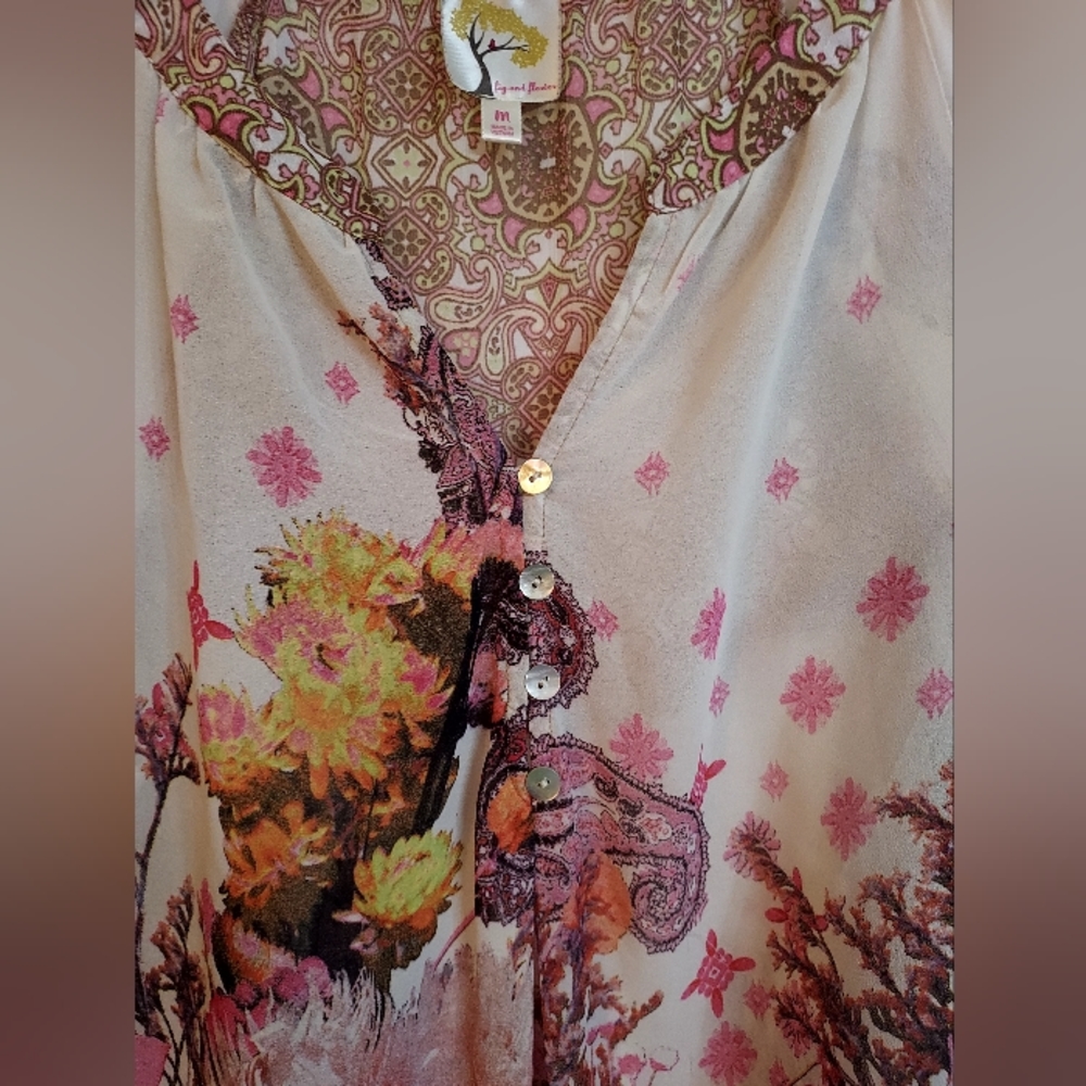 Fig & Flowers Sheer Floral Fairy Loose Fit Blouse Size M - Picture 7 of 10